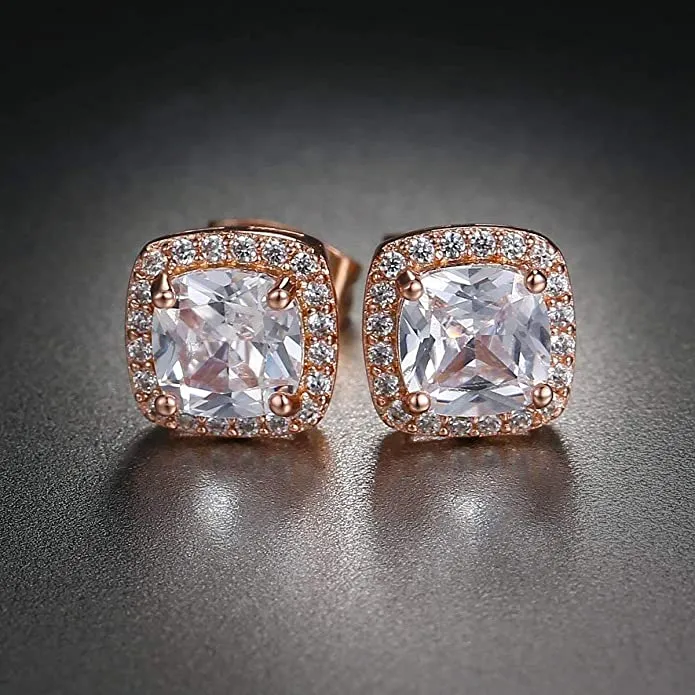 18K Rose Gold Cubic Stud Earring