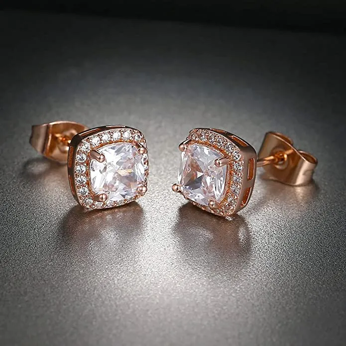 18K Rose Gold Cubic Stud Earring