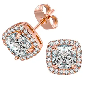 18K Rose Gold Cubic Stud Earring