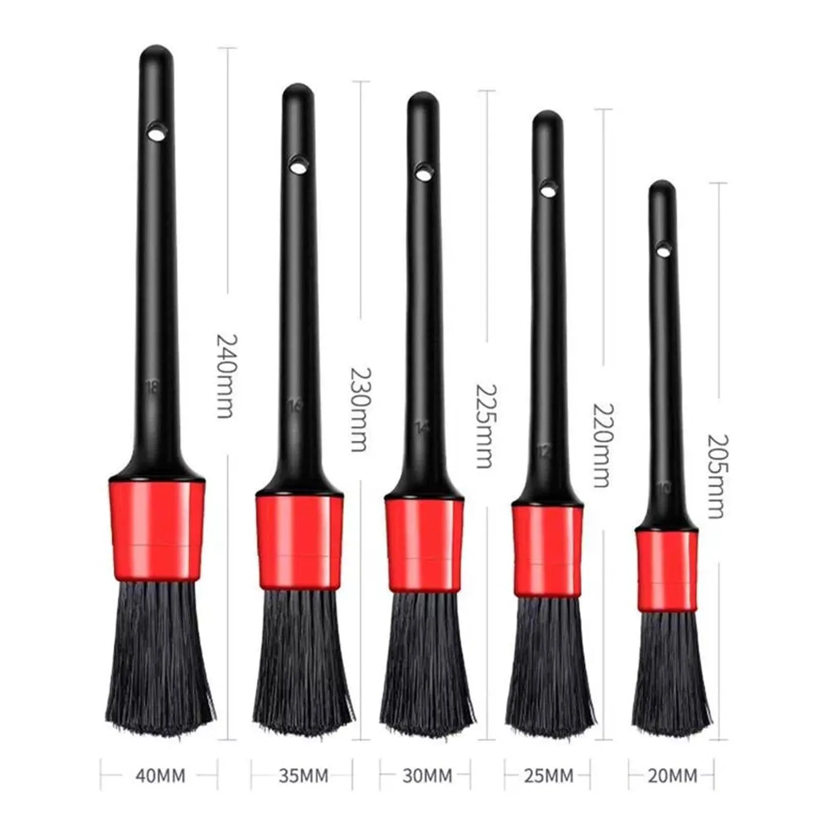 5 PIECE SOFT BRISTLE, WOOD HANDLE WHEEL, LUG NUT, & INTERIOR BRUSH SET