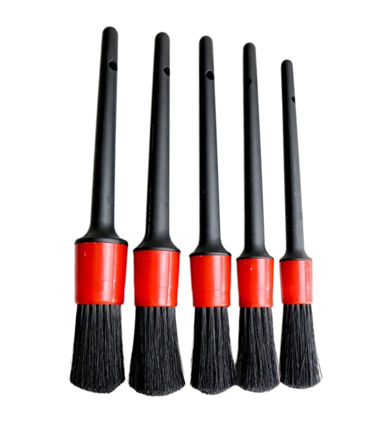 5 PIECE SOFT BRISTLE, WOOD HANDLE WHEEL, LUG NUT, & INTERIOR BRUSH SET