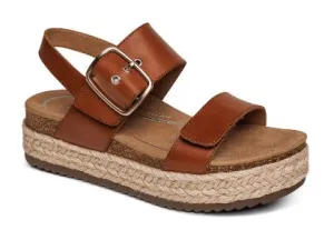 Aetrex Vania Cork Platform Qtr Strp Women Sandal Cognac