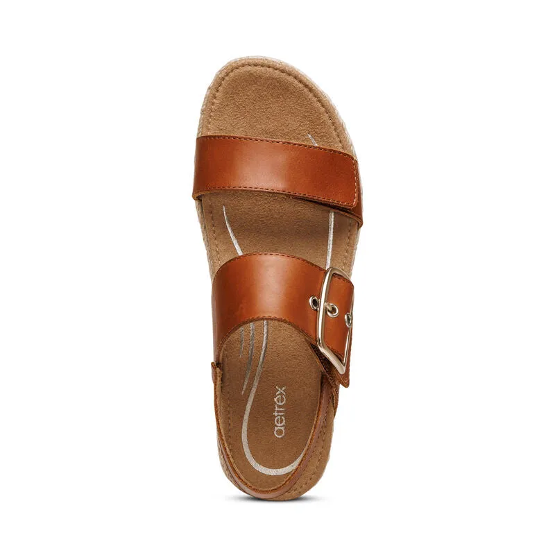 Aetrex Vania Cork Platform Qtr Strp Women Sandal Cognac