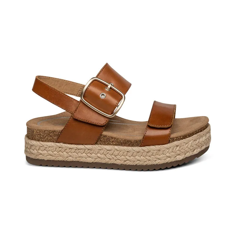 Aetrex Vania Cork Platform Qtr Strp Women Sandal Cognac