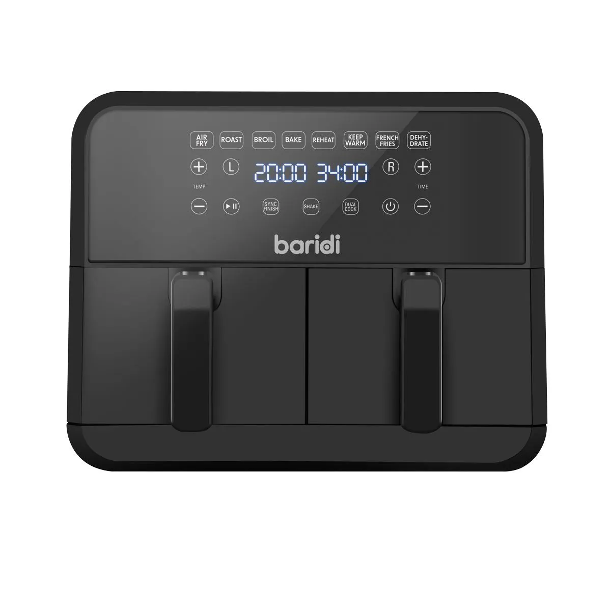 Baridi Dual Zone Air Fryer 8L with 8-in-1 Functions Touch Controls, Easy-Clean, Black - DH172