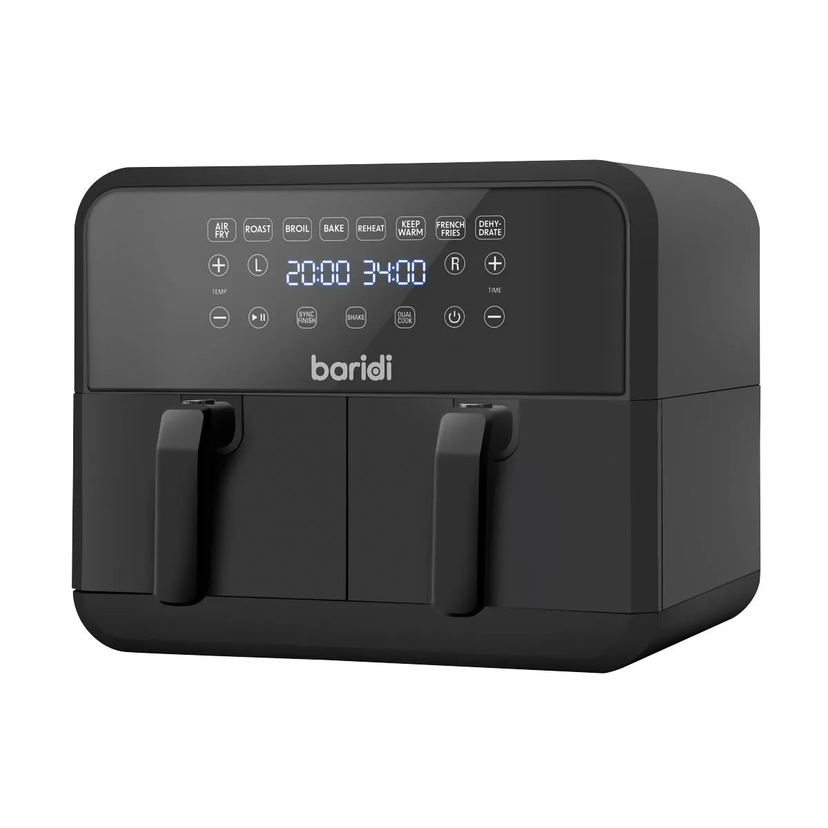 Baridi Dual Zone Air Fryer 8L with 8-in-1 Functions Touch Controls, Easy-Clean, Black - DH172