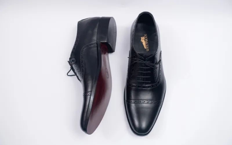 Black Semi Brogue Oxfords - Premium Leather Shoes - WM1001