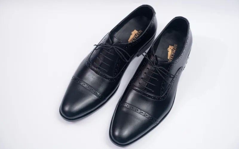 Black Semi Brogue Oxfords - Premium Leather Shoes - WM1001
