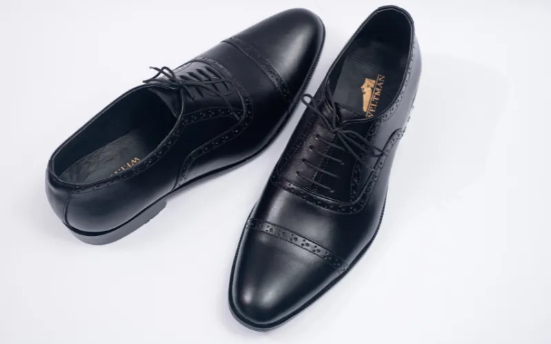 Black Semi Brogue Oxfords - Premium Leather Shoes - WM1001