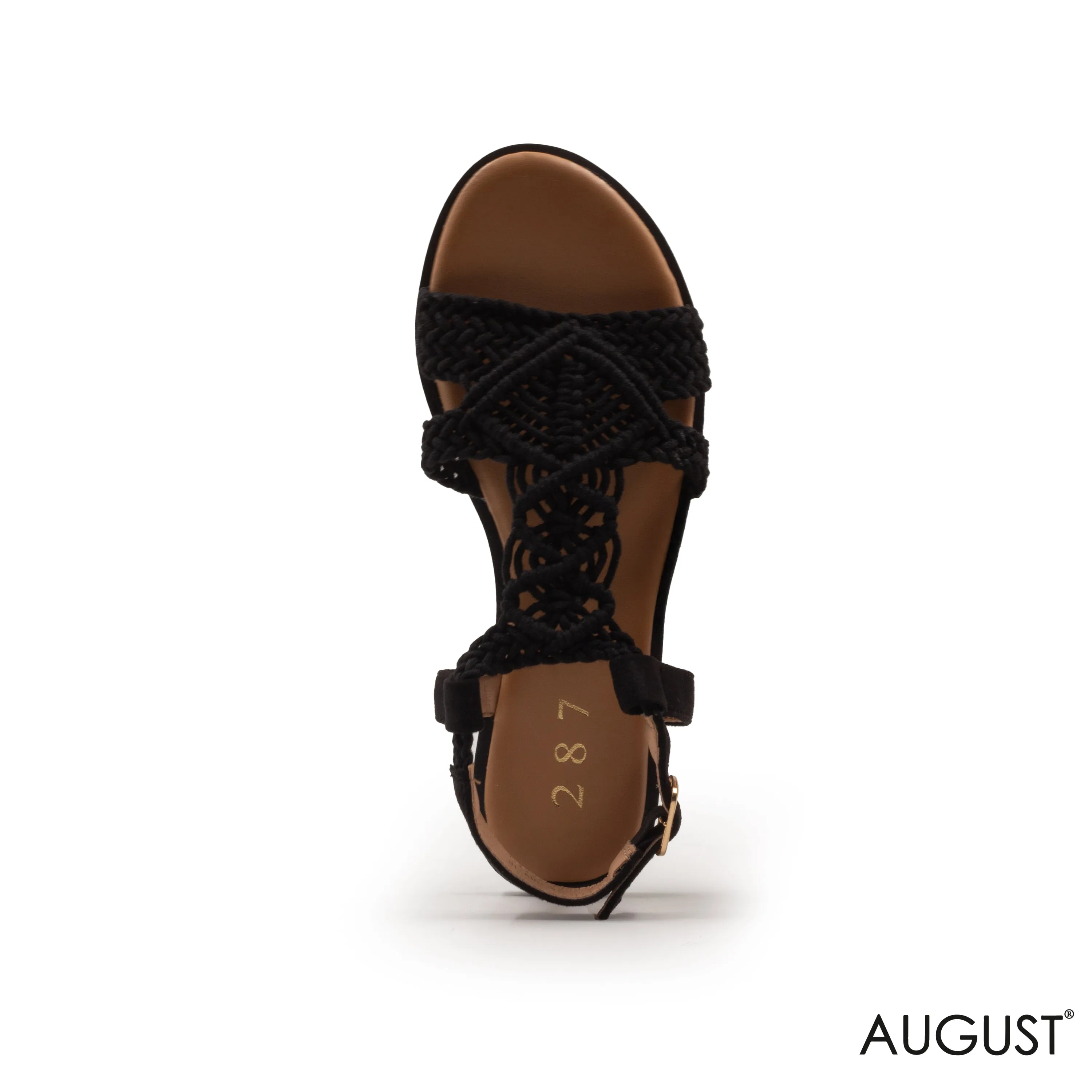 BRAIDED WOVEN STRAPS SANDAL WITH ANKLE BUCKLE
