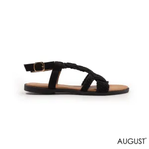 BRAIDED WOVEN STRAPS SANDAL WITH ANKLE BUCKLE