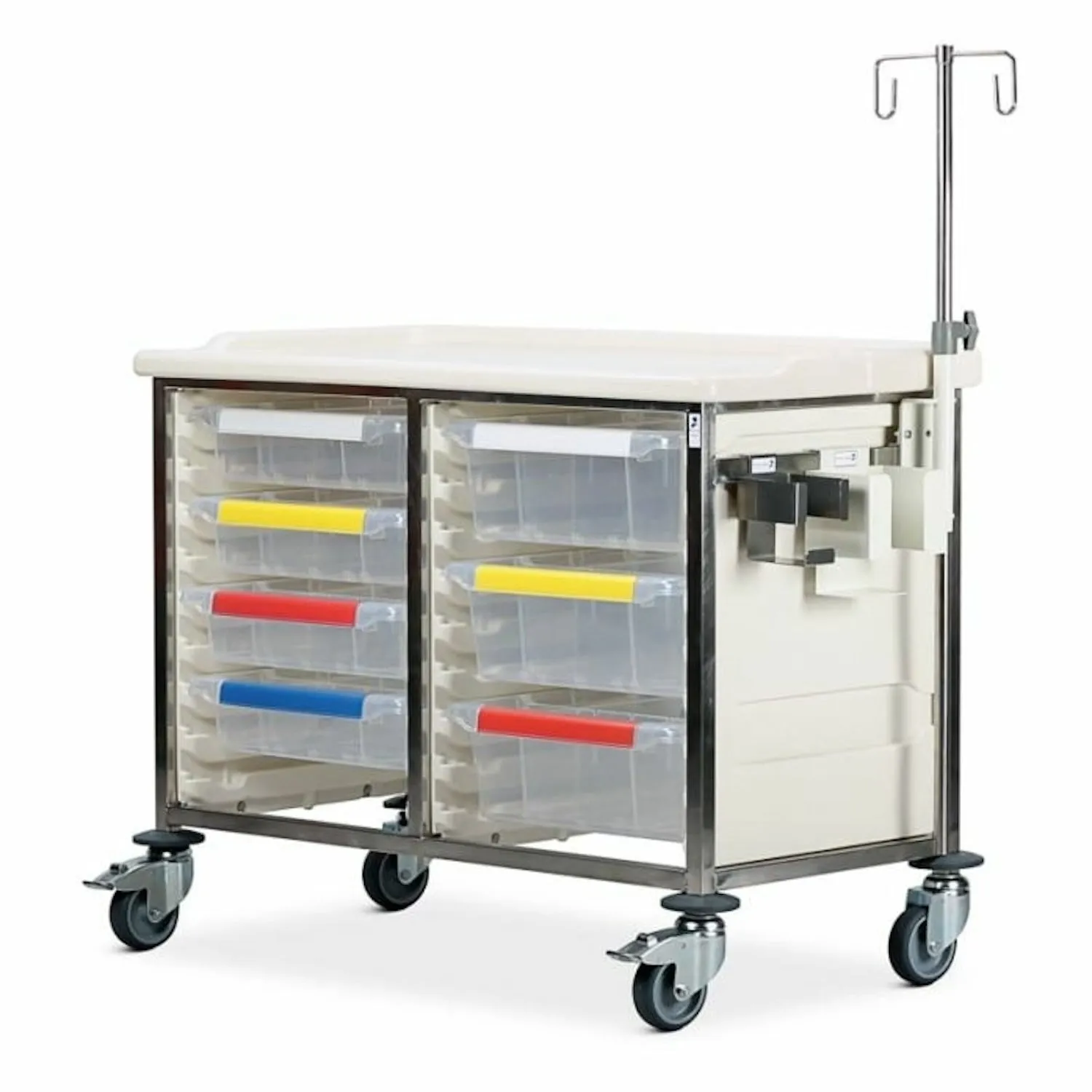 Caretray Trolley | Low Double Column | 3 Small & 4 Large Trays, Easy Clean