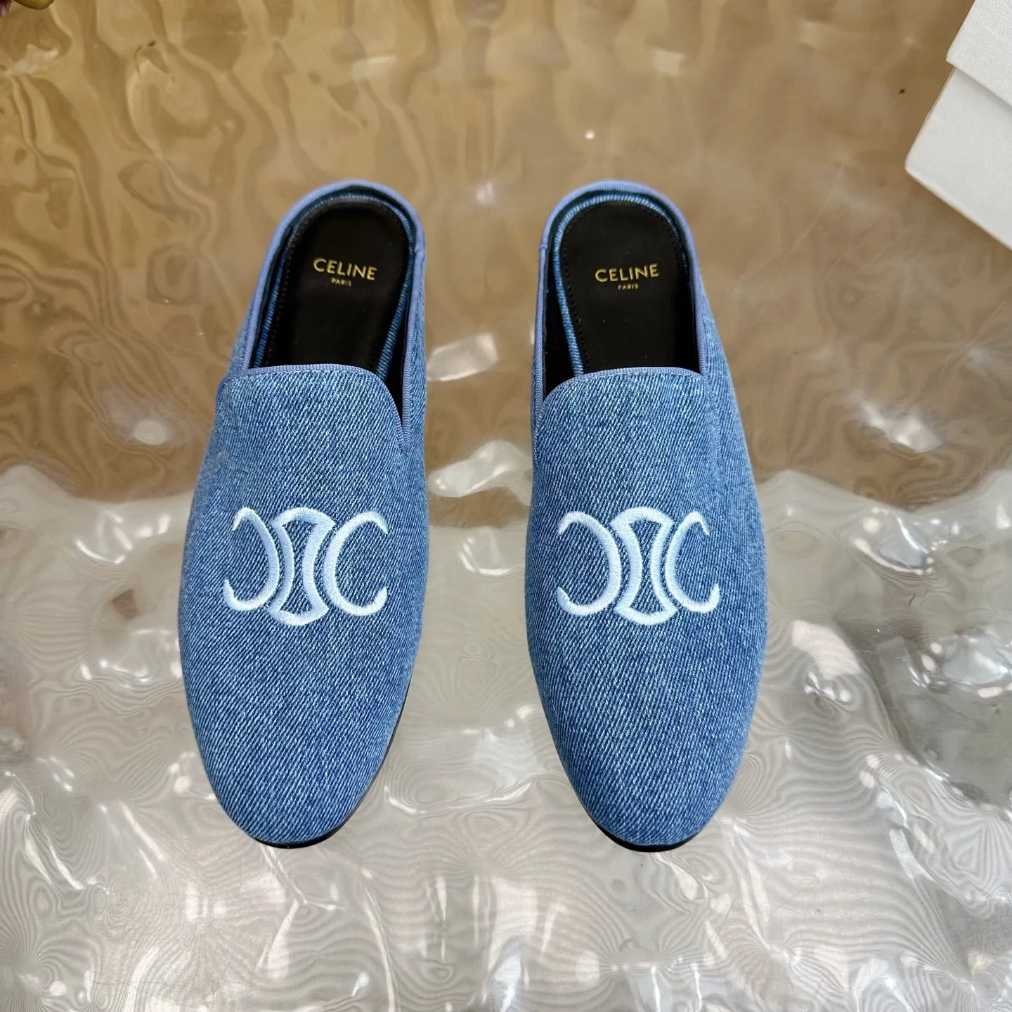CELINE 25 Slippers Blue Denim 285915