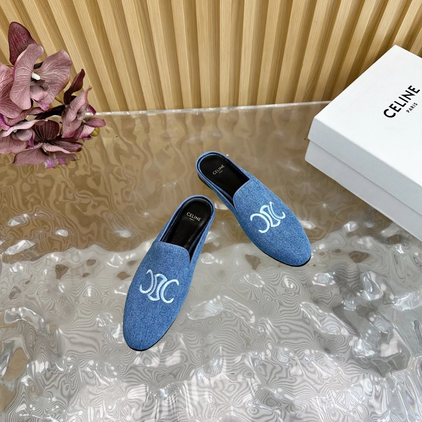 CELINE 25 Slippers Blue Denim 285915