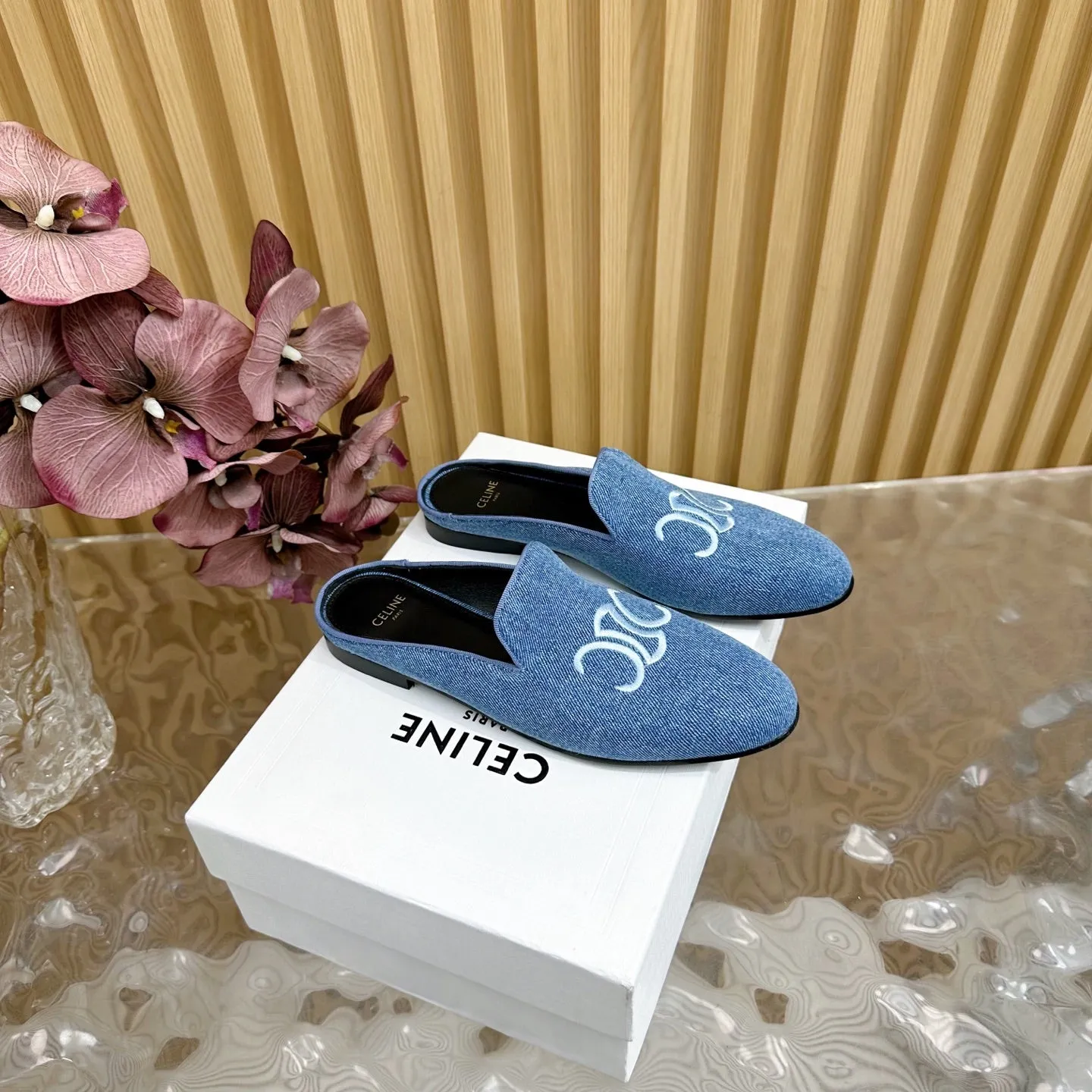 CELINE 25 Slippers Blue Denim 285915