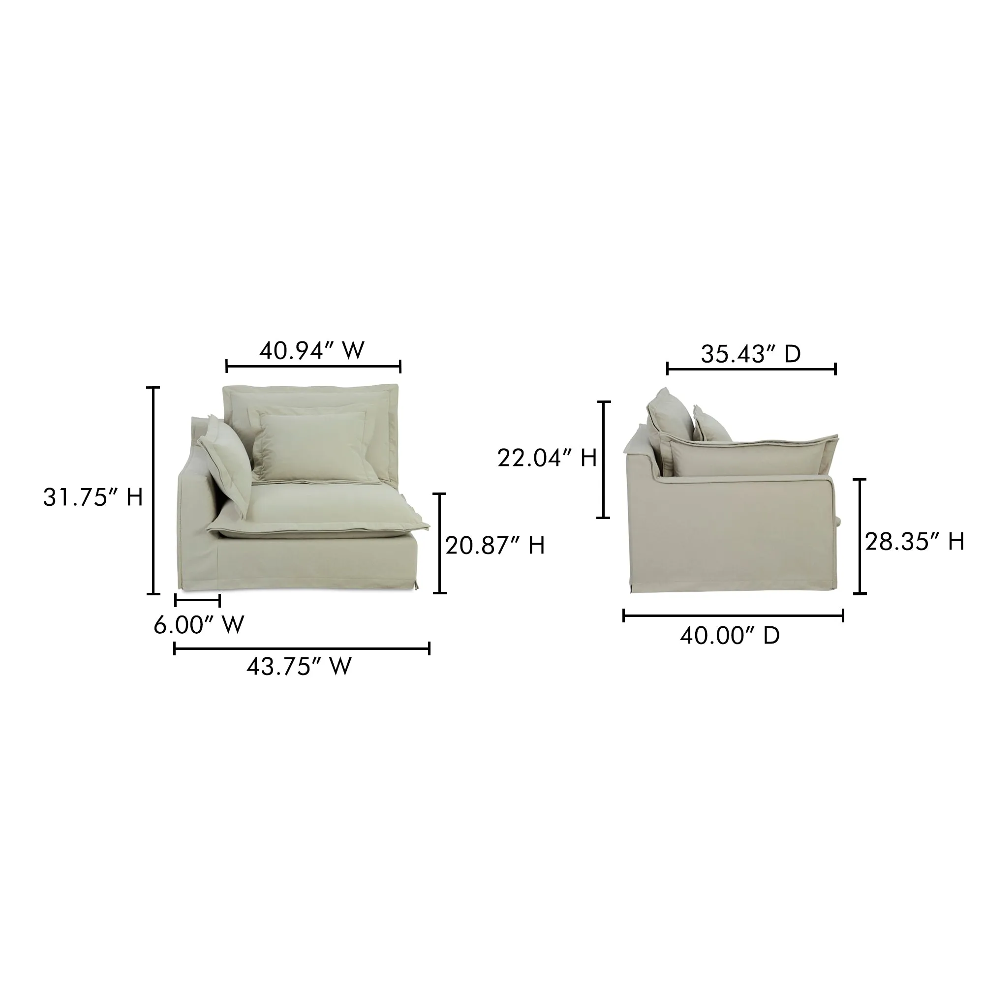 Charming Sloped Arm Living Chair with Performance Fabric