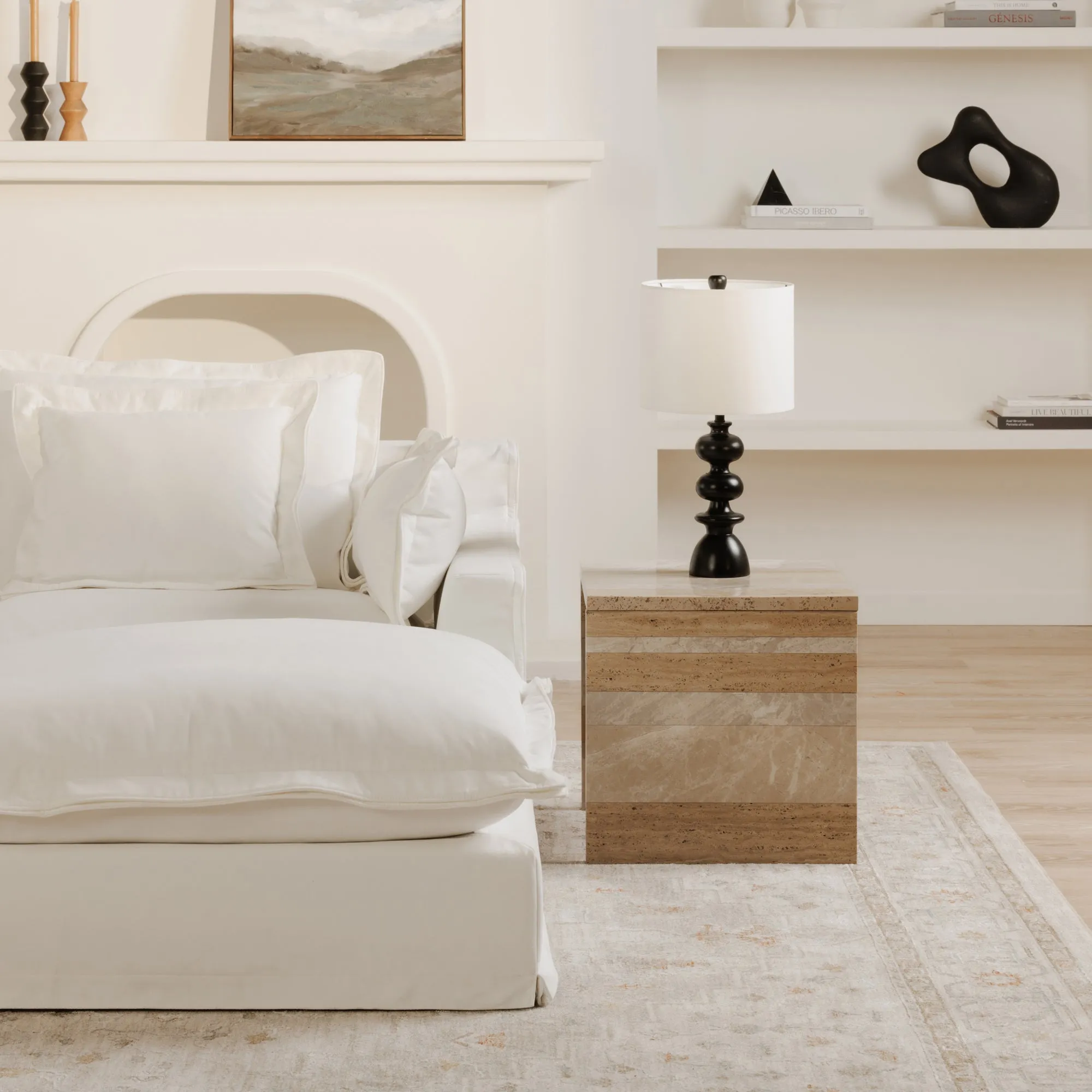 Charming Sloped Arm Living Chair with Performance Fabric