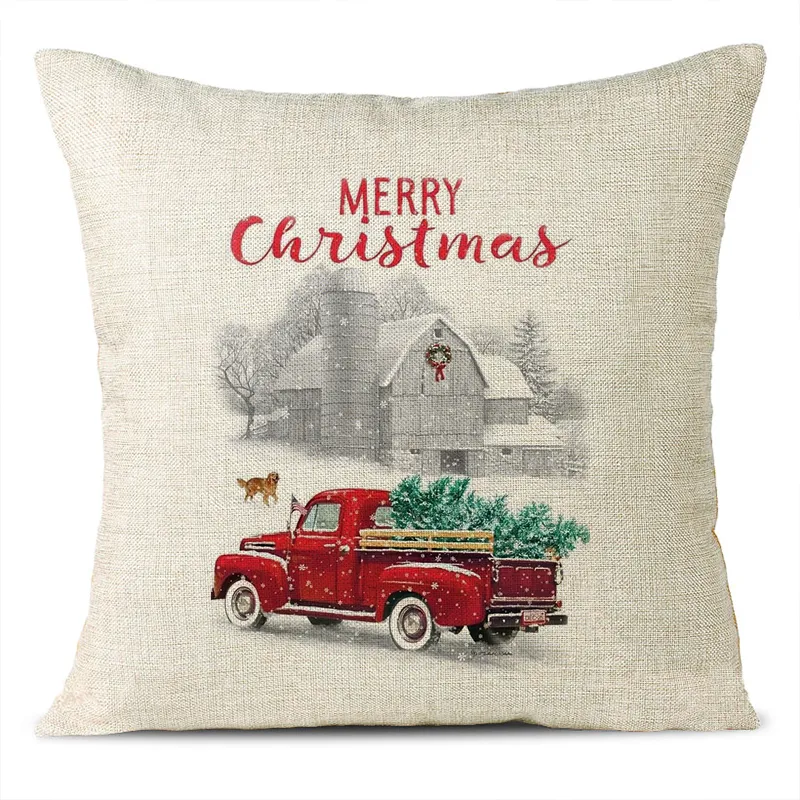 Christmas Themed Linen Pillowcase