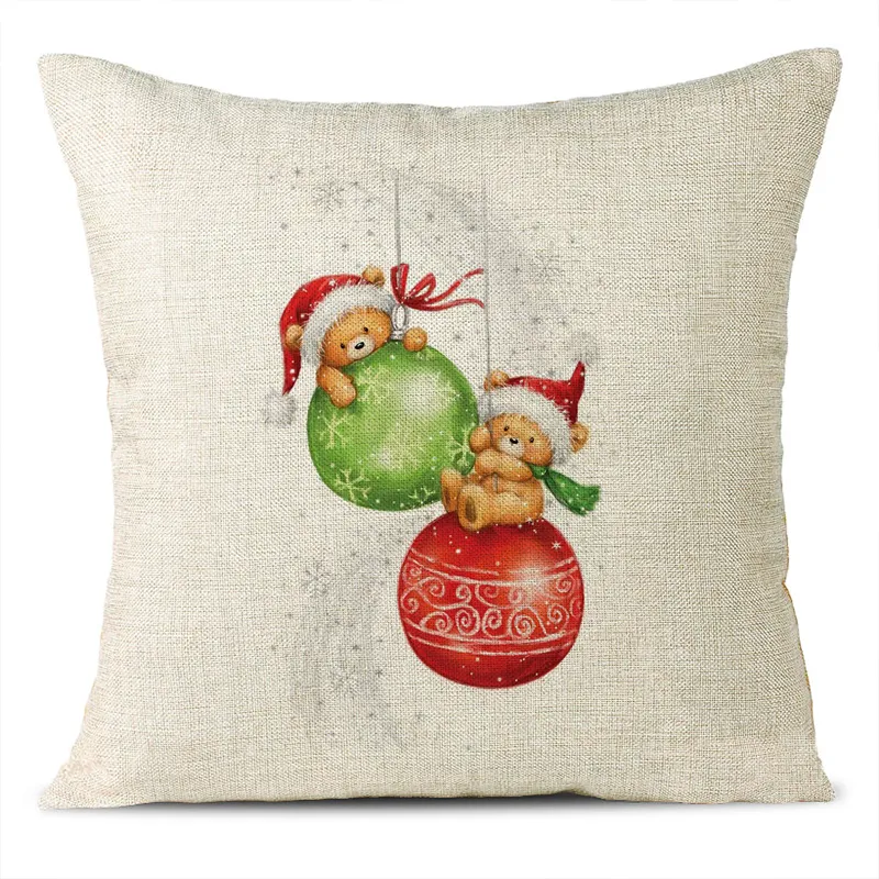 Christmas Themed Linen Pillowcase
