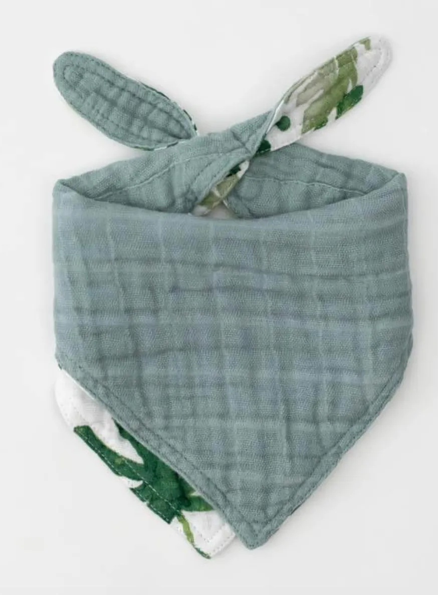 Cotton Muslin Reversible Bandana Bib - Tropical Leaf
