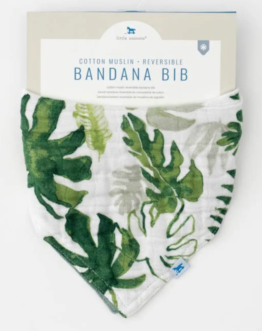 Cotton Muslin Reversible Bandana Bib - Tropical Leaf