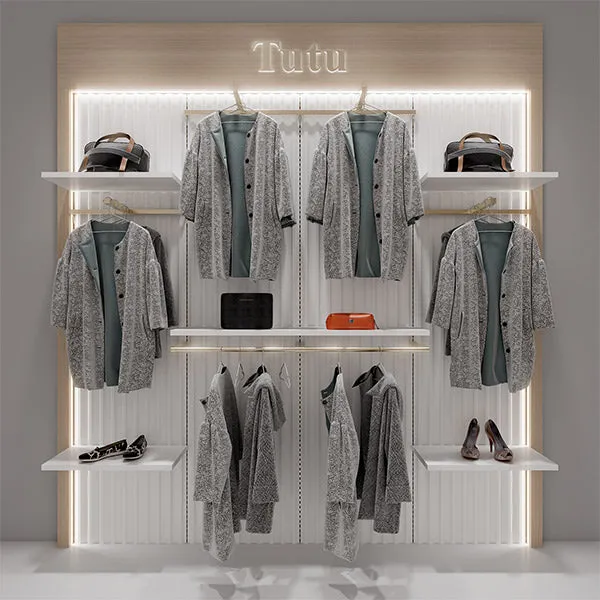 CR021 Wall Mounted Clothes Rack Adjustable With Shelf LED Light