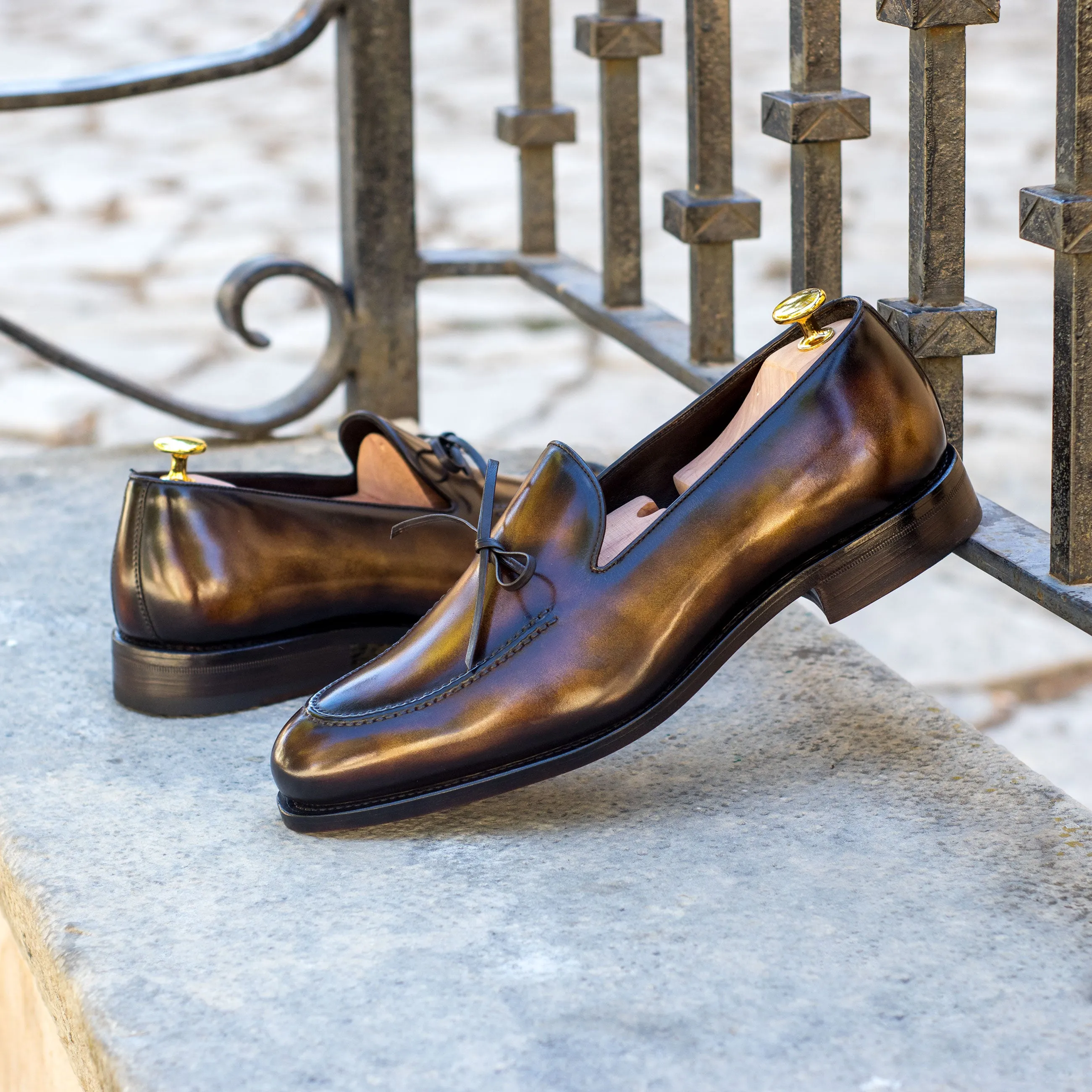 DapperFam Luciano in Tobacco Men's Hand-Painted Patina Loafer