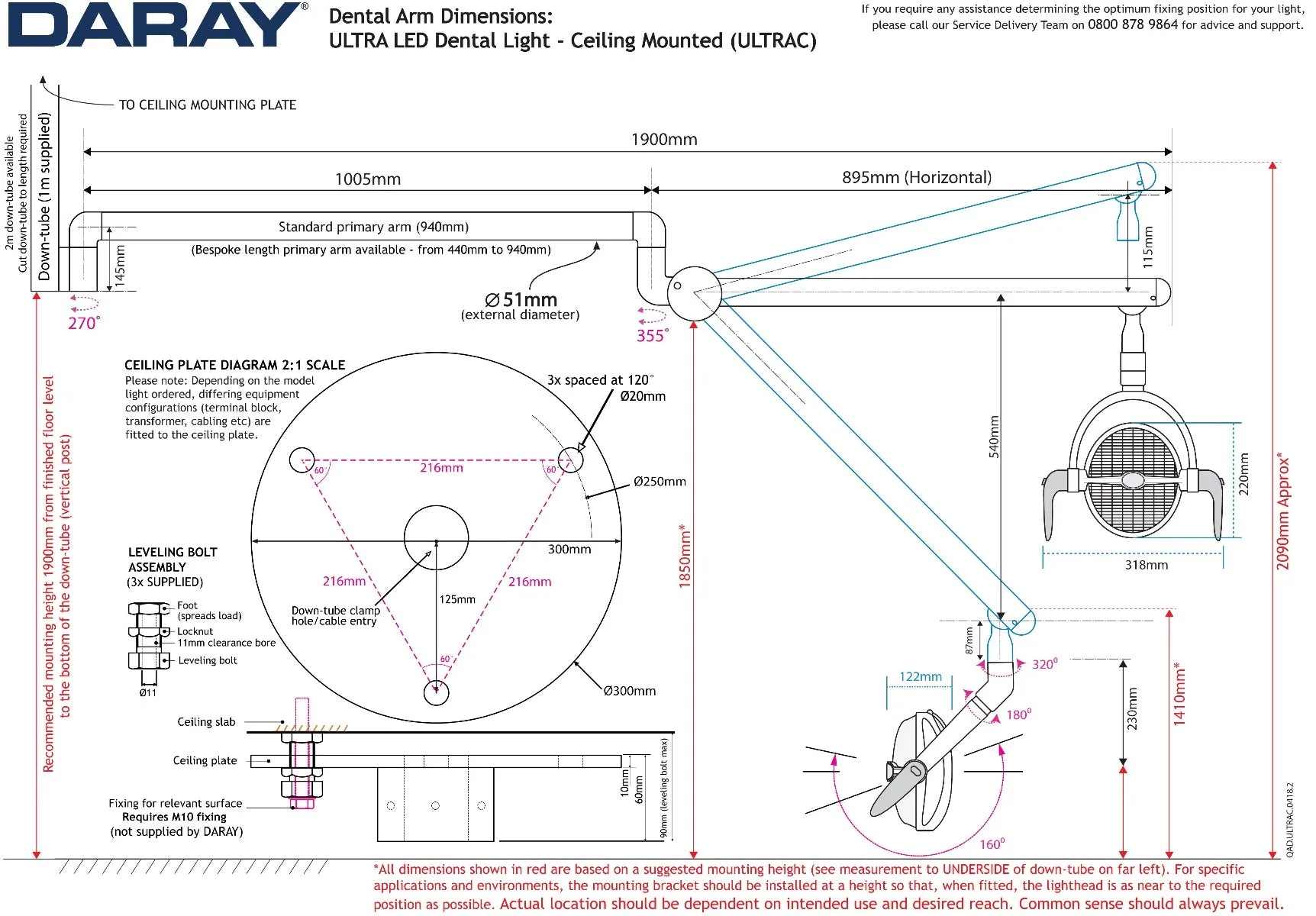 Daray - Ultra LED Dental Light - various fittings