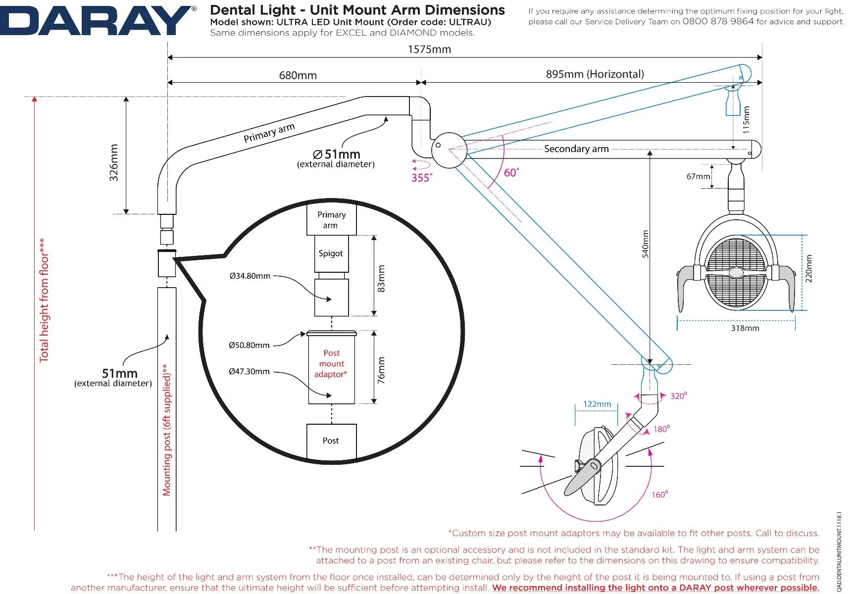 Daray - Ultra LED Dental Light - various fittings