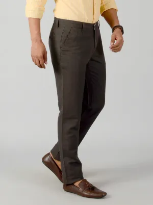 Dark Olive Green Self Textured Slim Fit Casual Trouser | JadeBlue