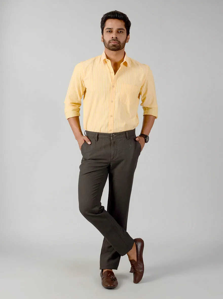 Dark Olive Green Self Textured Slim Fit Casual Trouser | JadeBlue