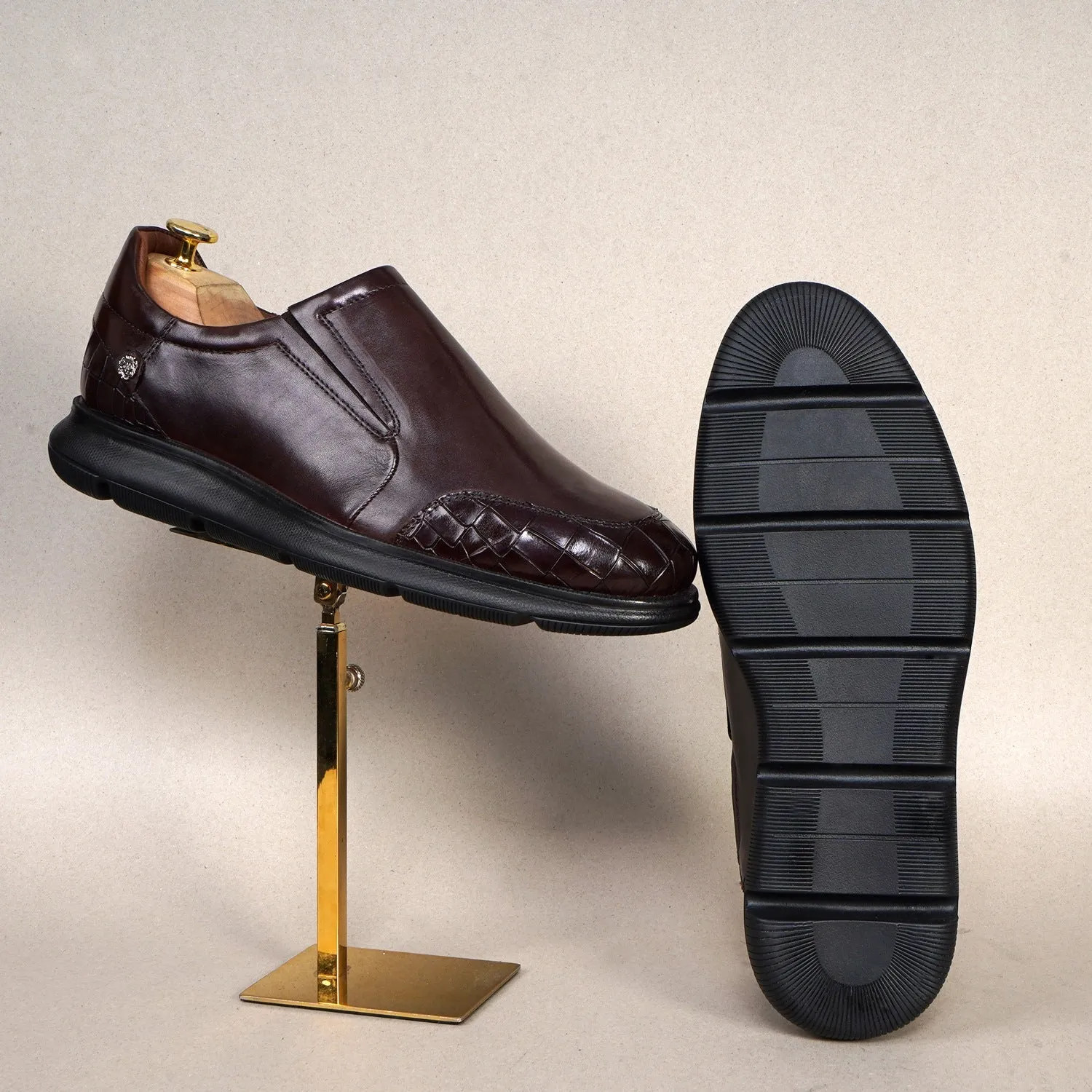 Deep Cut Dark Brown Leather Super Light Weight Sneakers By Brune & Bareskin