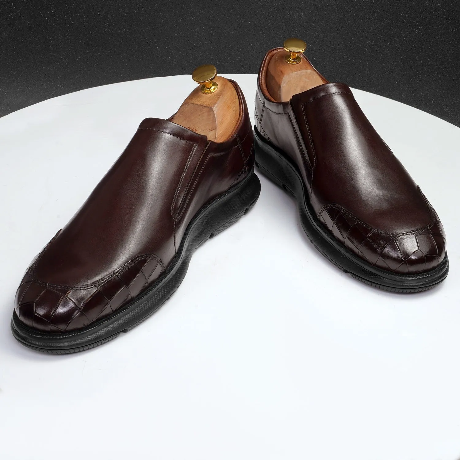Deep Cut Dark Brown Leather Super Light Weight Sneakers By Brune & Bareskin