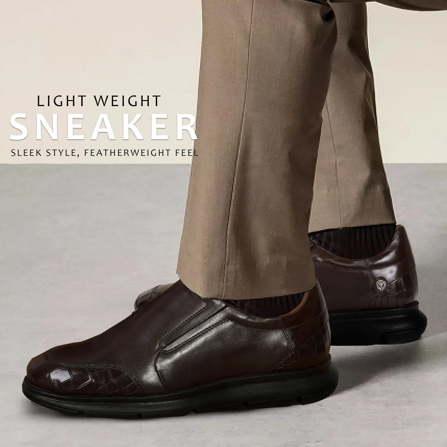 Deep Cut Dark Brown Leather Super Light Weight Sneakers By Brune & Bareskin