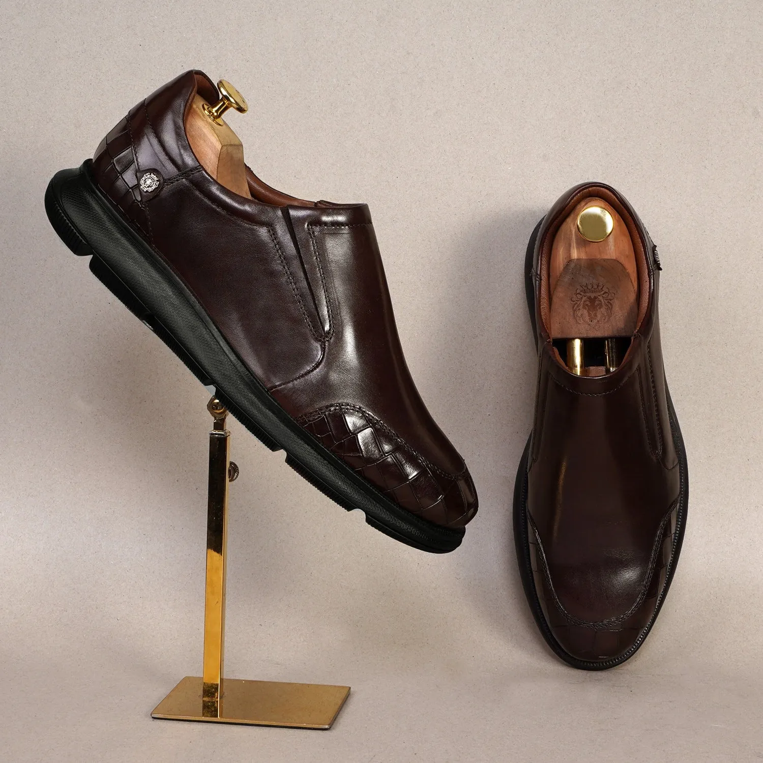 Deep Cut Dark Brown Leather Super Light Weight Sneakers By Brune & Bareskin