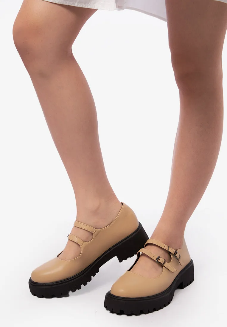 Double Strap Loafers Taupe