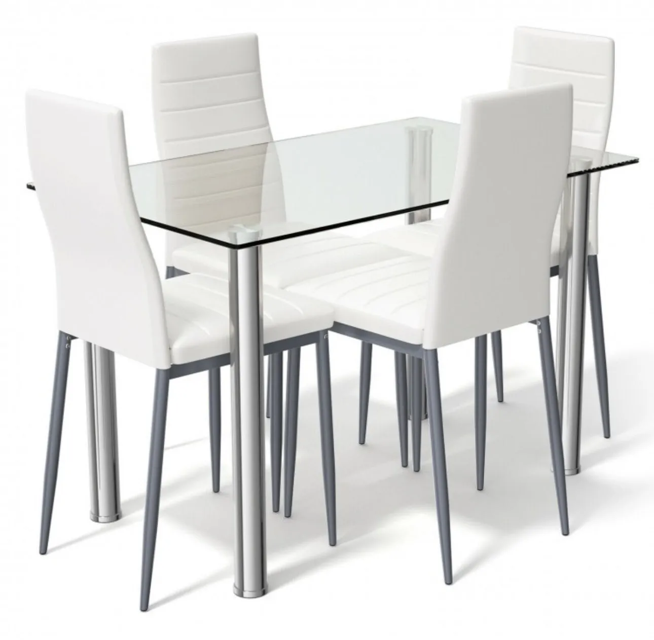 Elegant Durable 5-Piece Dining Set With 4 PVC Heavy Duty Leather Chairs | Soft Cushions | Easy Assembly