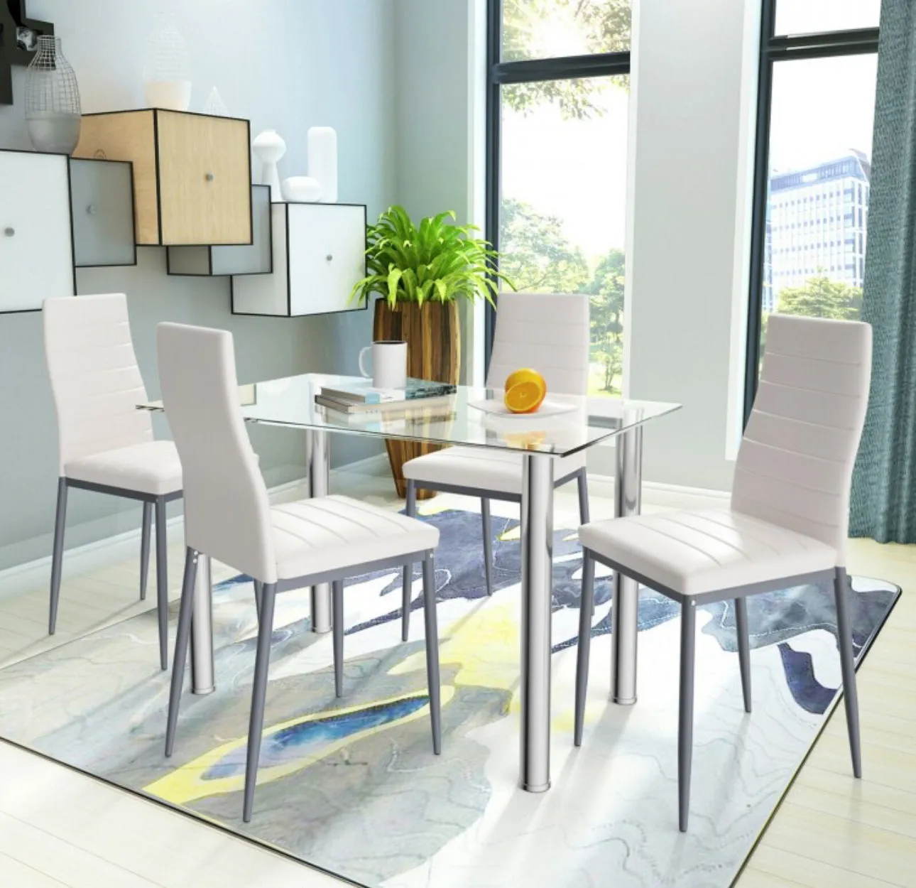 Elegant Durable 5-Piece Dining Set With 4 PVC Heavy Duty Leather Chairs | Soft Cushions | Easy Assembly