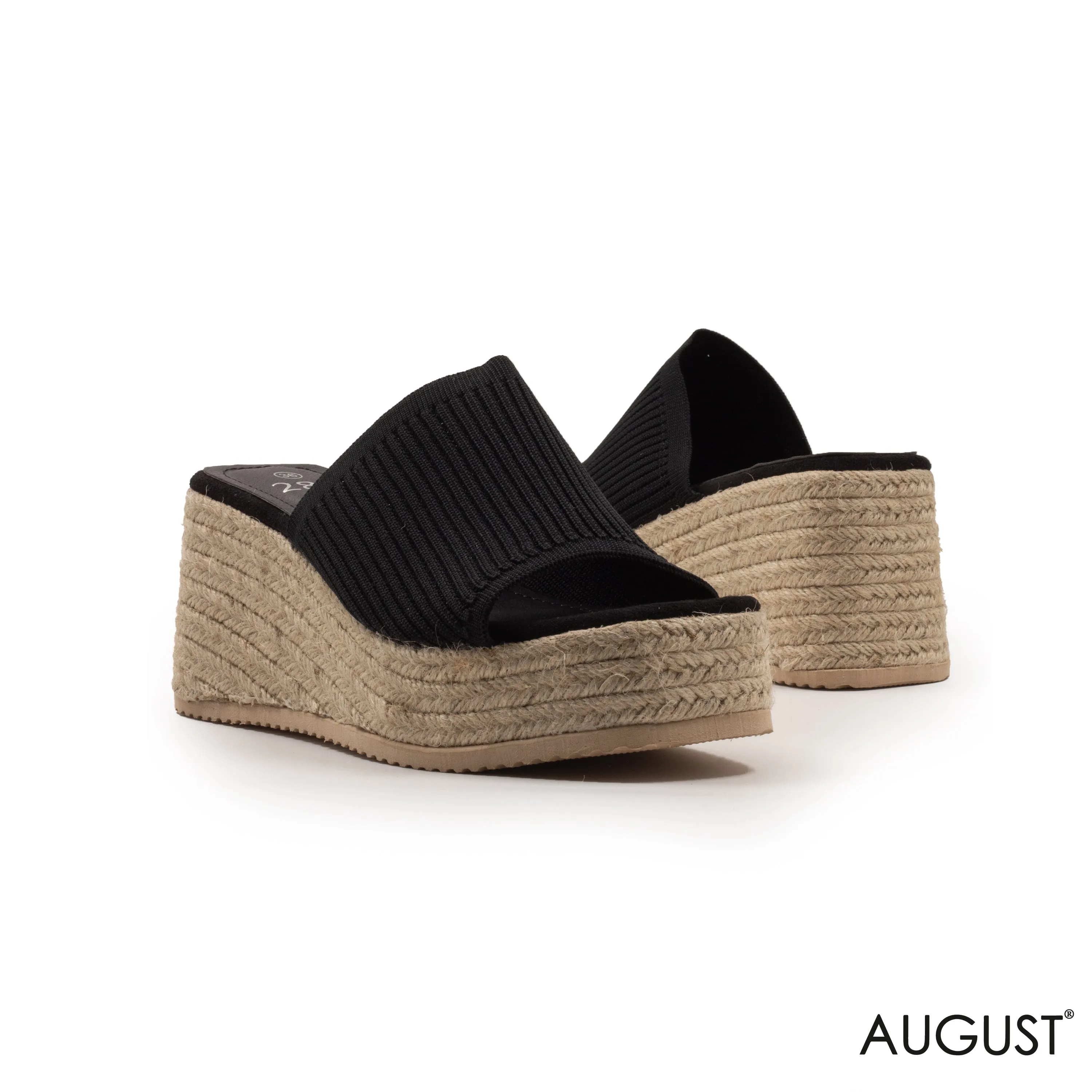 FABRIC UPPER SLIPPER WITH WEDGE SOLE