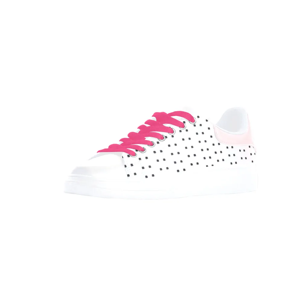 Fabric57 polka dots black white large panel crop 5 Low Top Loafers Womens Shoes (Model 026)