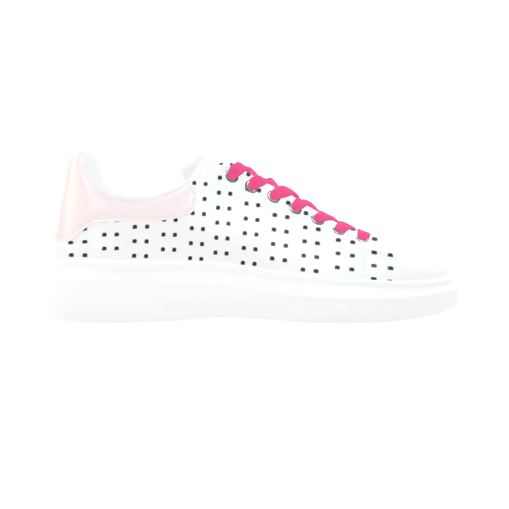 Fabric57 polka dots black white large panel crop 5 Low Top Loafers Womens Shoes (Model 026)