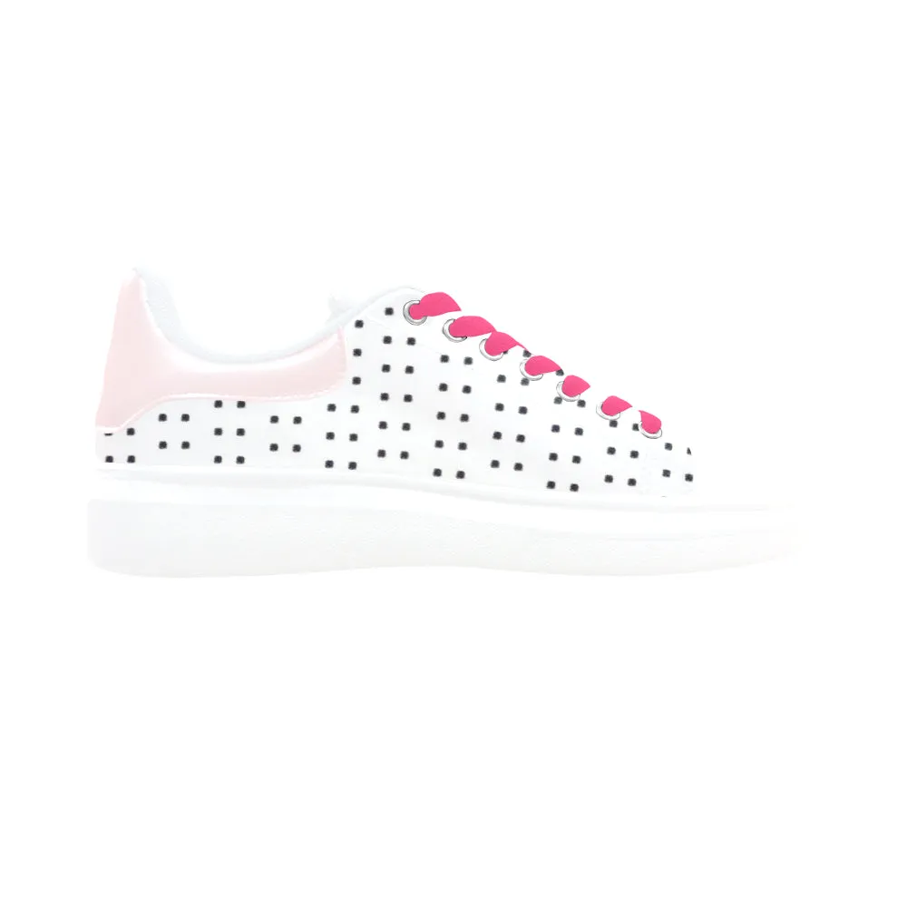 Fabric57 polka dots black white large panel crop 5 Low Top Loafers Womens Shoes (Model 026)