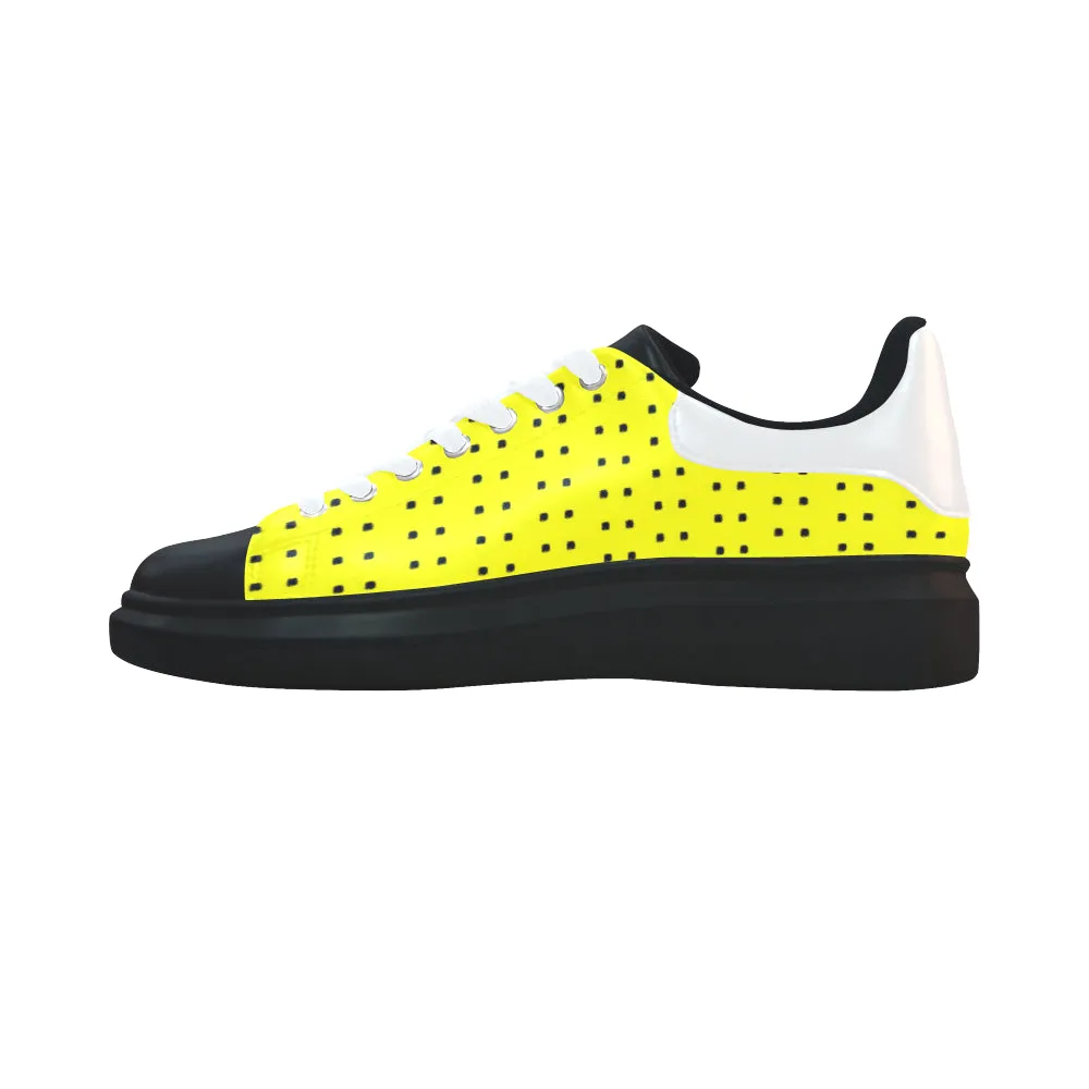 Fabric57 polka dots black yellow large panel crop Low Top Loafers Womens Shoes (Model 026)