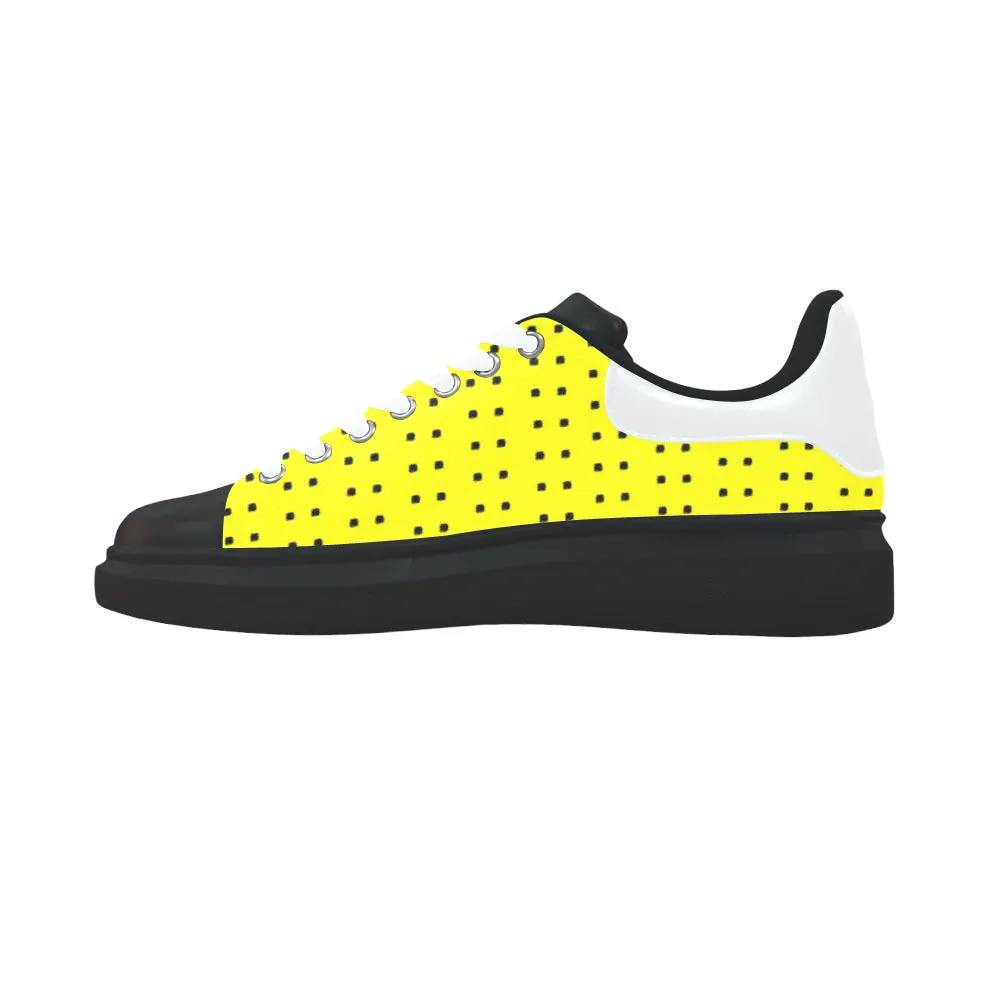 Fabric57 polka dots black yellow large panel crop Low Top Loafers Womens Shoes (Model 026)