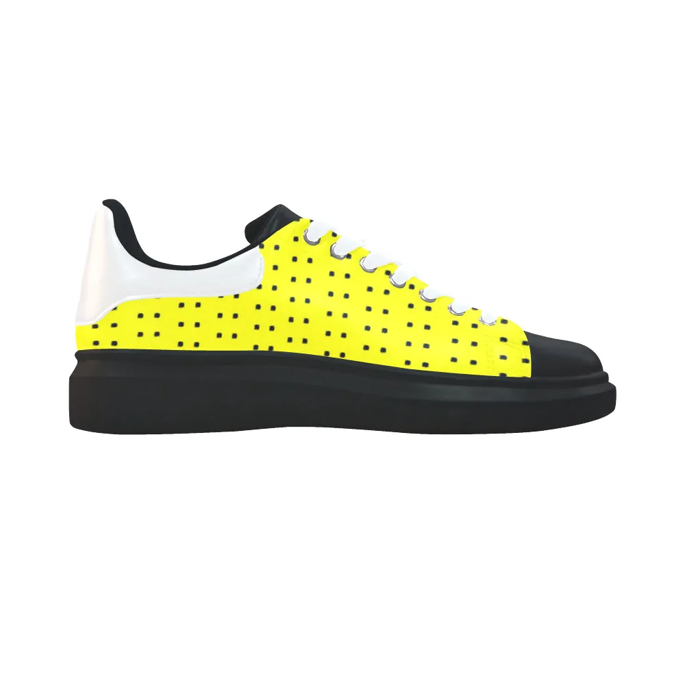 Fabric57 polka dots black yellow large panel crop Low Top Loafers Womens Shoes (Model 026)