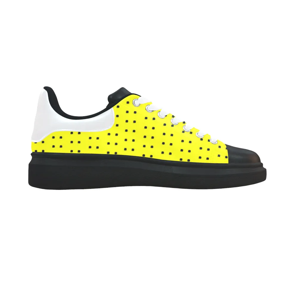 Fabric57 polka dots black yellow large panel crop Low Top Loafers Womens Shoes (Model 026)