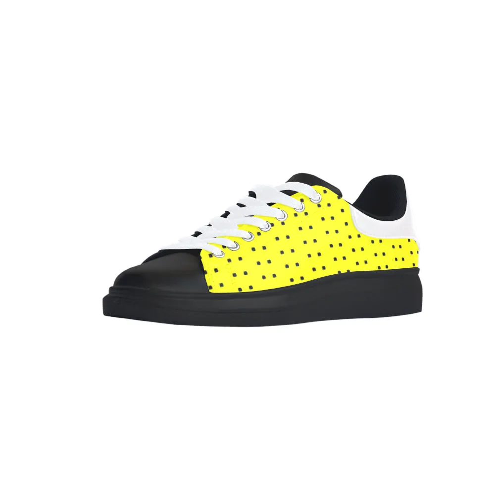 Fabric57 polka dots black yellow large panel crop Low Top Loafers Womens Shoes (Model 026)