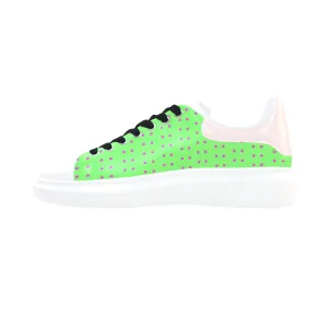 Fabric57 polka dots lime green hot pink large pane Low Top Loafers Womens Shoes (Model 026)