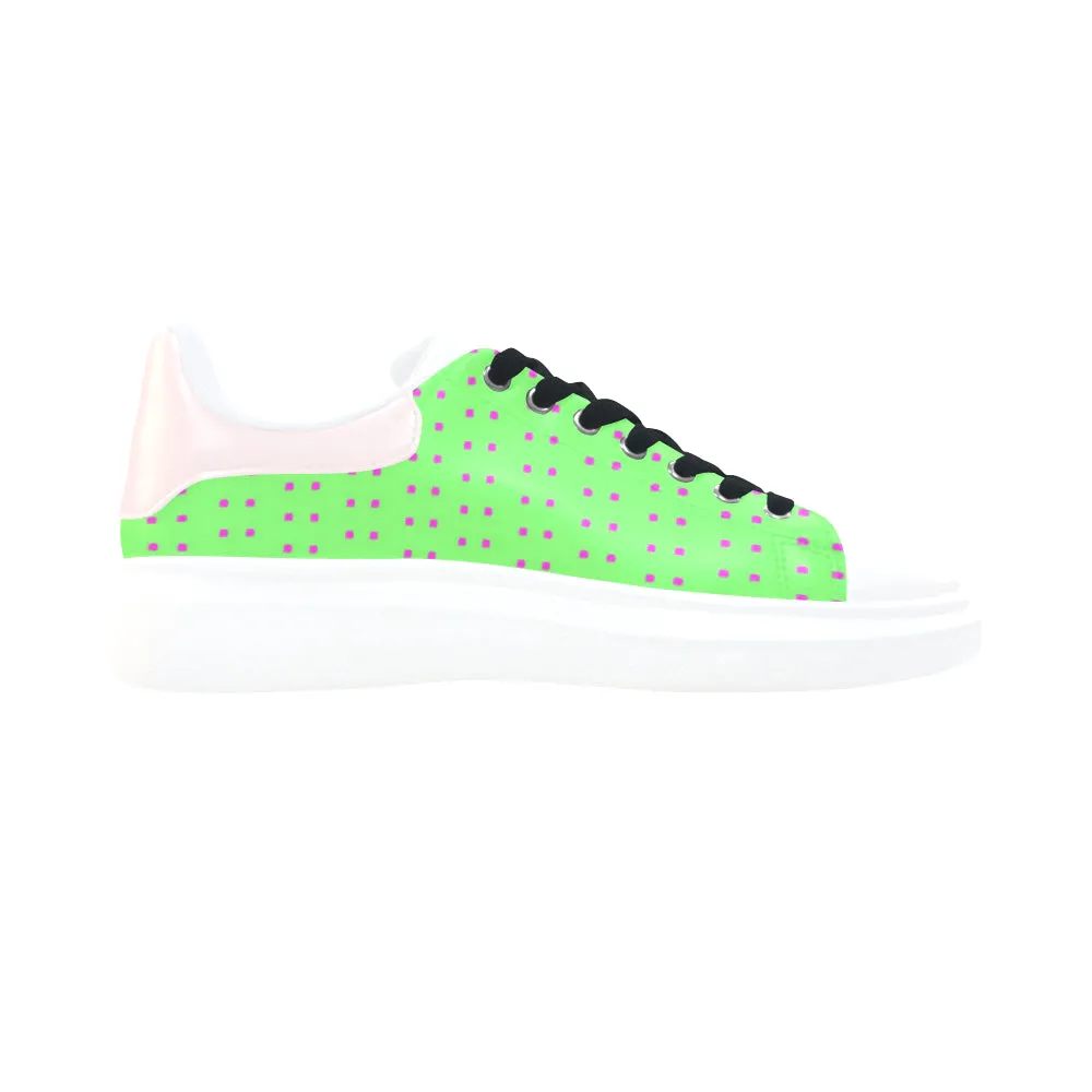Fabric57 polka dots lime green hot pink large pane Low Top Loafers Womens Shoes (Model 026)