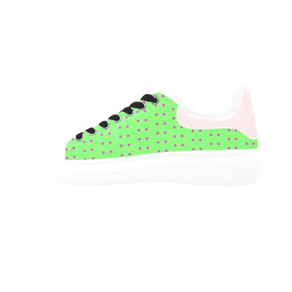 Fabric57 polka dots lime green hot pink large pane Low Top Loafers Womens Shoes (Model 026)